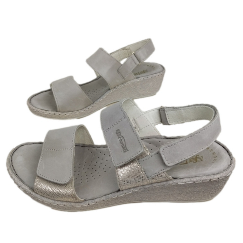 Florance Wedge Sandals Women's 40 Gray Gold Leather Comfort Metallic Slingback